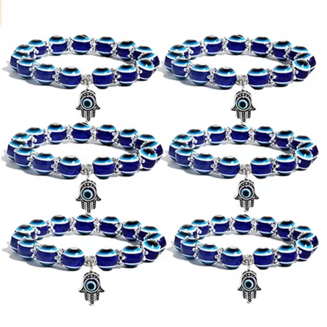 6Pcs Evil Eye Hamsa Blue Beaded Bracelets Fatima Hand Lucky Protection Blessing