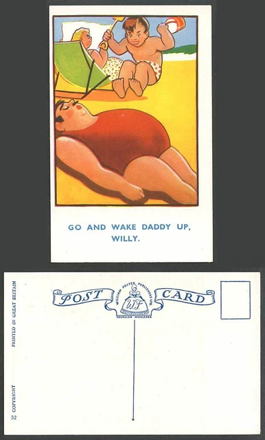 Go and Wake Daddy Up, Willy. Junge springender Strand am Meer Comic Humor alte Postkarte