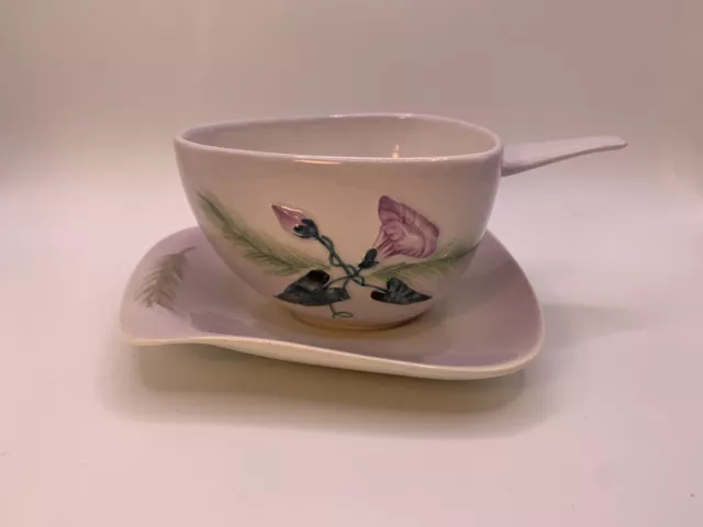 Carlton Ware Convolvulus Morning Glory Handled Bowl with Saucer in Lilac