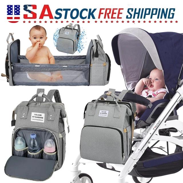 3in1 Baby Diaper Bag Backpack Foldable Crib w/Changing Waterproof Multi-Function