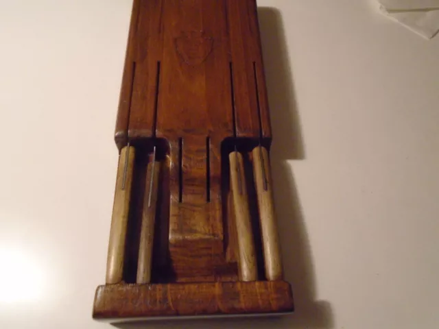 Ekco Flint Stainless Vanadium 4 Knife Set Cutlery Wood Block Wall Rack Vintage