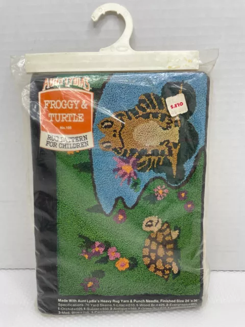 Patrón de alfombra perforadora vintage de rana y tortuga de tía Lydia #105 EE. UU.