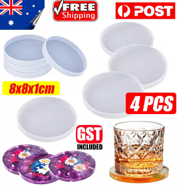 4x Coaster Cup Mat Mold Round Silicone Mould Tool Craft DIY Epoxy Resin Casting