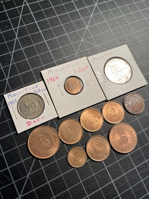 Mauritius 1 1/2 Rupee 1 2 5 Cents 1951 1964 1962 1969 1971