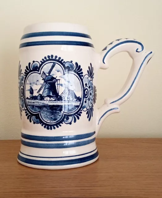 Vintage Hand Painted Delft Blue Stein  Tankard Dutch Windmill Made in Holland