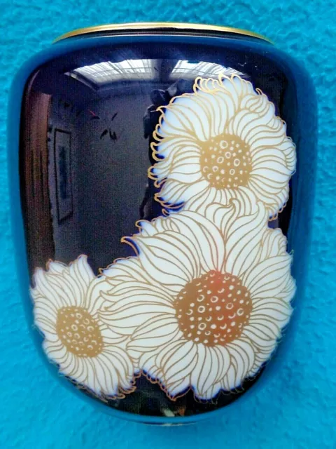 Heinrich Porzellankultur Vase, kobaltblau mit echtem Gold, florales Design 18 cm