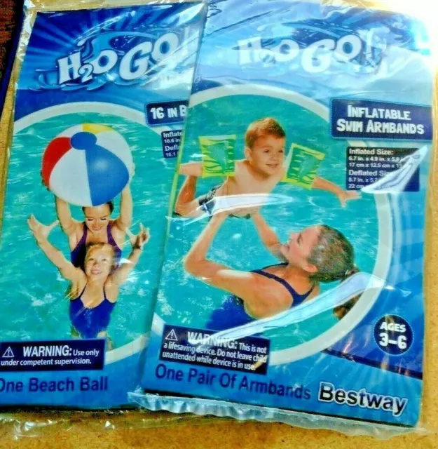 Inflatable Dolphin Swim Armbands & Beach Ball Lot~NEW~Ages 3-6~Bestway H2O GO!