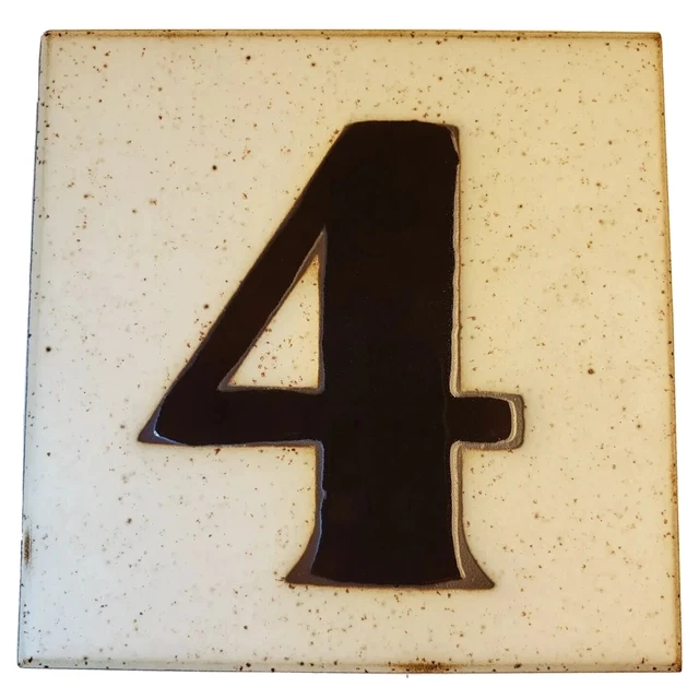 VINTAGE CERAMIC Home Street Address Number 4 Four Brown TILE ITALY SQUARE