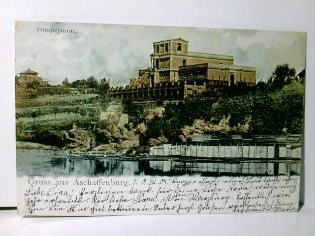 Aschaffenburg. Pompejanum. Alte Ansichtskarte / Lithographie farbig, gel. 1904.