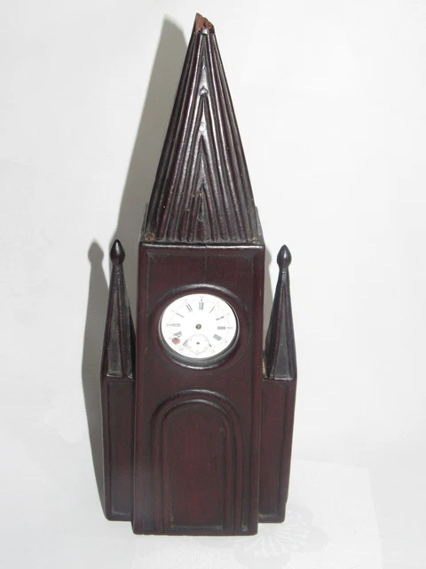 Porte Montre à Gousset Ancien En Bois - Décor Fronton & Colonnes - Objet De Collection Vintage