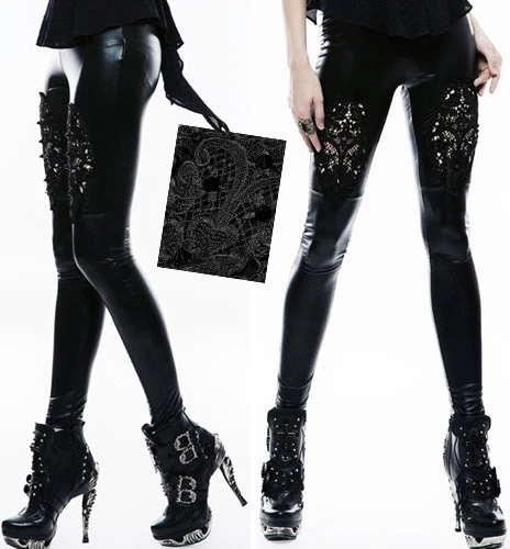 Leggings pantalon gothique lolita baroque broderie cuir lingerie fleurs PunkRave