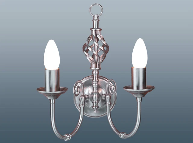 Classic Satin Chrome 2 Light Wall Fitting With Central Barley Twist