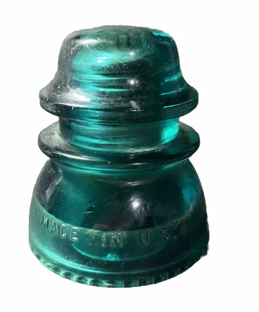 Vintage Hemingray 42 Electrical Glass Insulator Made in USA - Teal Blue Green