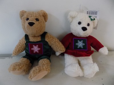 Lot Set 2 Hallmark Kiss Kiss Mistletoe Bears Christmas Brown White Kissing 10"