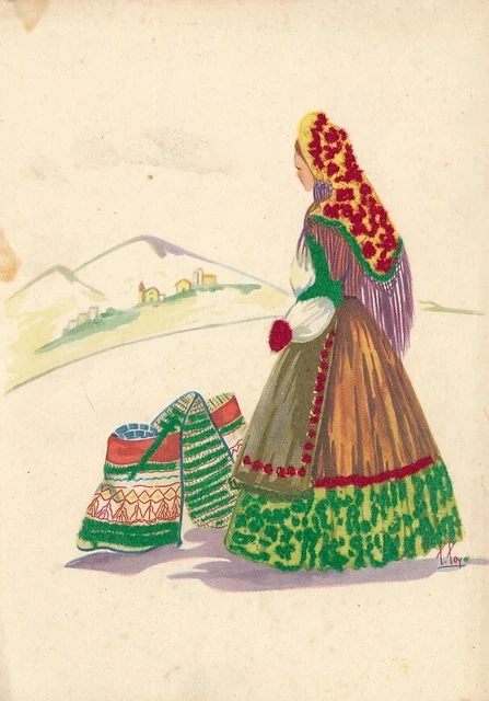 Cartolina Costumi Sardegna Dorgali Tempera di Lola Loy Non Viaggiata