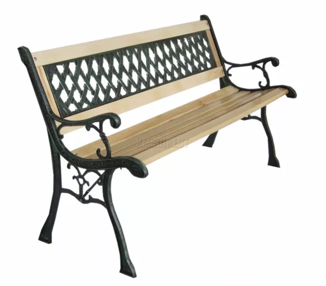 BIRCHTREE 3 Seater Outdoor Wooden Garden Bench Cast Iron Legs Park Seat Furnitur 2