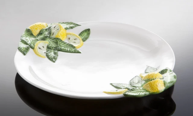 Bassano Italienische Keramik-Servierplatte ‚Zitronen‘ Groß Oval – Handbemalt, 51 X 27 Cm