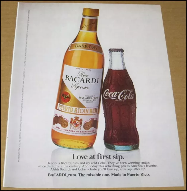 1983 Bacardi Rum & Coke Print Ad Advertisement Vintage 8.25"x10.75" Coca-Cola