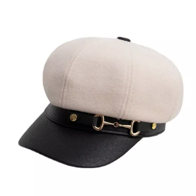 Women Girls Wild Leather Buckle Octagonal Cap Beret Retro Painter Newsboy Hat