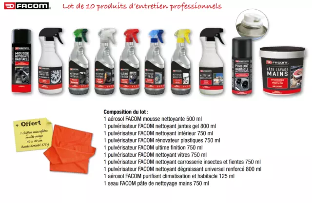 Pack  Nettoyant Entretien Professionnel FACOM Vitre jante Plastique Carrosserie