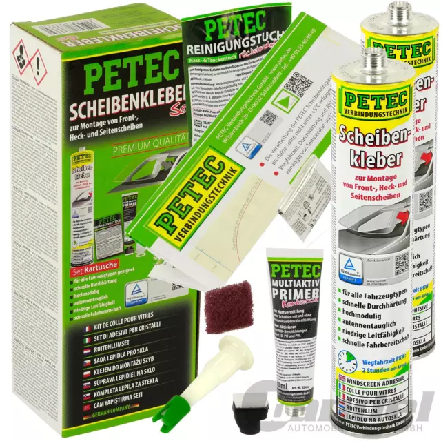 PETEC Scheibenkleber-Set Incl. 2x 310ml Cartouche Scheiben-Kleber Pare-Brise