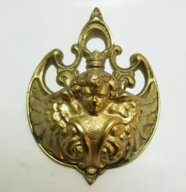 Antique 1246 Cast Iron Match Safe Striker Wall Mount Cherub Putto Angel Wings