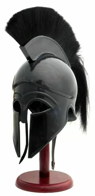 Medieval Greek Corinthian Helmet with Black Plume, Armor Knight Spartan Costumes