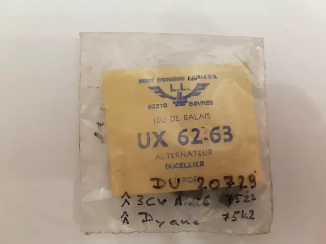 Jeu de balais LumLux UX 62-63 Alternateur Ducellier Citroen 2cv 3cv Ami6 Charbon