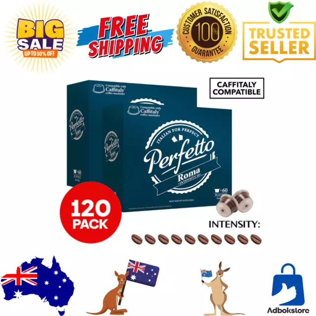 Perfetto Caffitaly Compatible 120 Pack Coffee Pods Roma Intensity Level 10 Drink