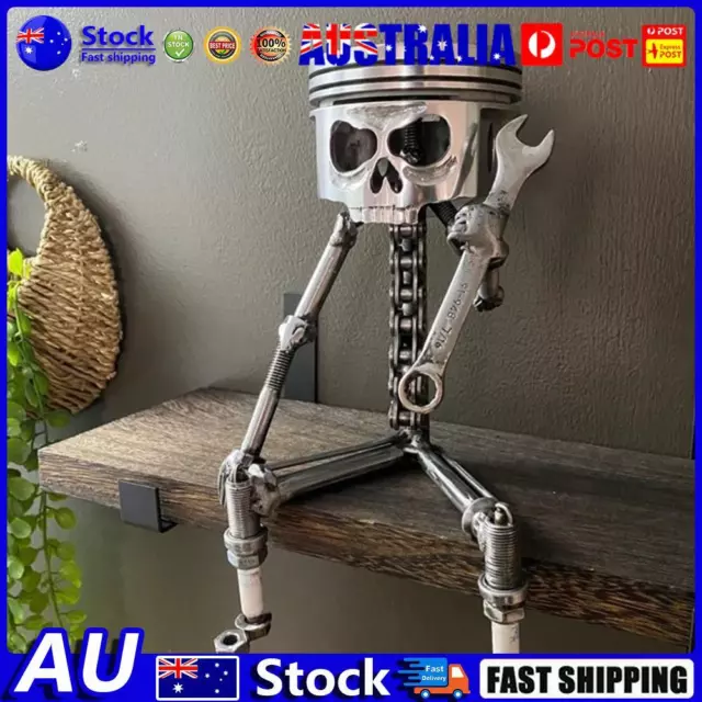 Resin Piston Skull Head Statue Art Hand Carved Gothic Skeleton Sculpture (D)