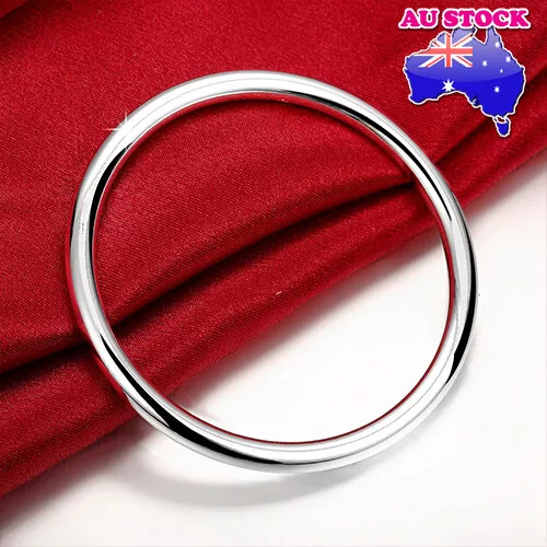 925 Sterling Silver Filled Solid Classic 5.5mm Plain Round Bangle Bracelet Gift