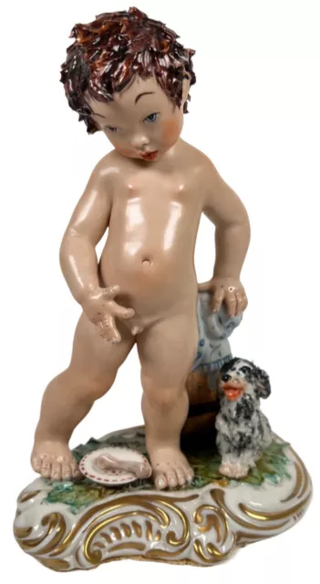 Capodimonte Studio d'Arte Cunardo Boy Putti Dog Rococo Porcelain Statue Figurine