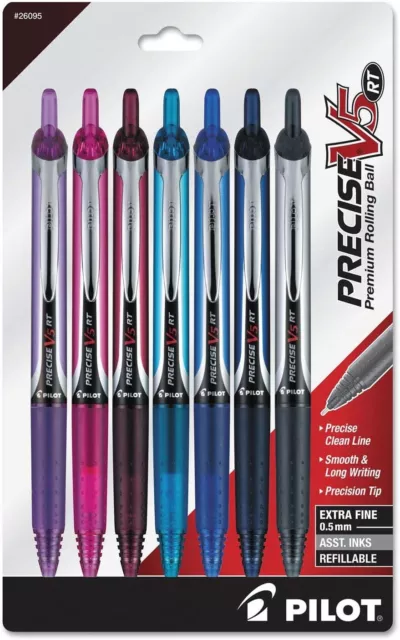 Pilot Precise V5 RT Refillable & Retractable Pens, 0.5mm, Assorted Colors, 7 pk