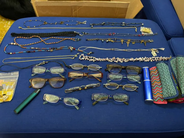 Large Lot of Reading Glasses and Neclaces, Chains, Etc, VERY NICE