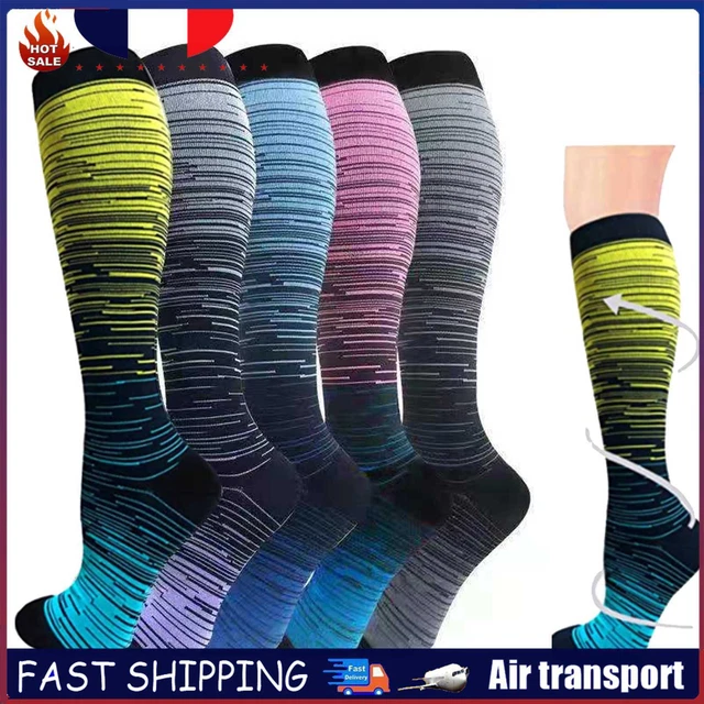 5 Pairs Compression Stocking Unisex Gradient Stripes Sports Socks Unisex (L/XL)