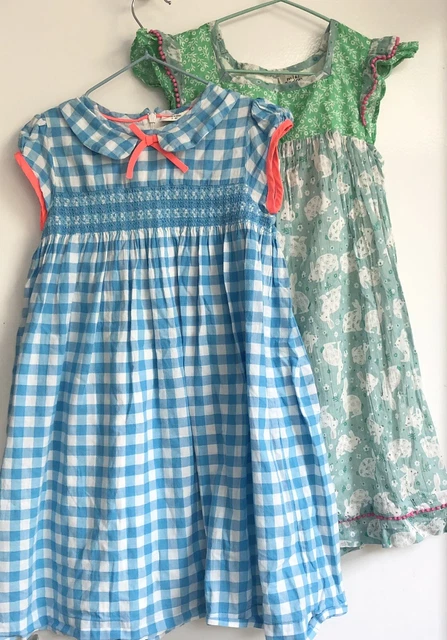 Mini boden girls floral Smocked  Gingham Rabbit Summer dress Bundle age 7-8