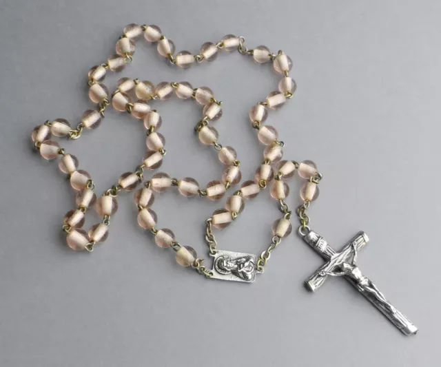 French, Antique Rosary. Glass Bead. Crucifix. Rosarie. Mary, Jesus Sacred Heart.