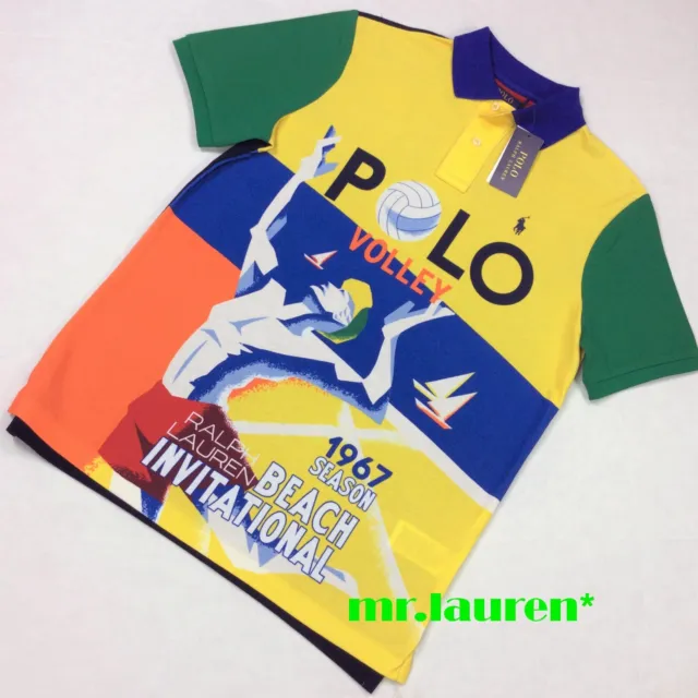 Polo Ralph Lauren Men Color Block Beach Volleyball Graphic Mesh Polo Shirts