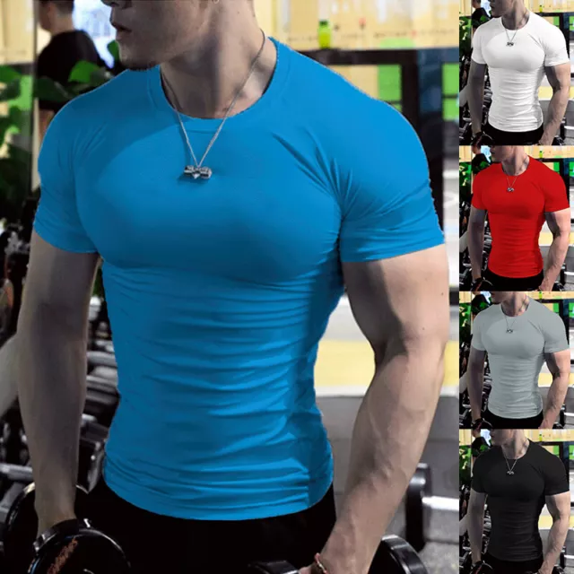 Mens Gym Top Short Sleeve Fitness Tee Compression Sport T Shirt Breathable