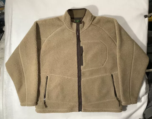 Vintage Cabelas Full Zip Beige Sherpa Jacket Coat Outdoor Hunting Men's Size XL