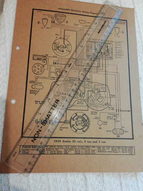 ORIGINAL WIRING DIAGRAM and Electrical Information 1939 Austin 30 cwt