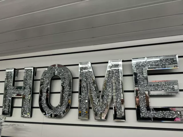 *NEW HOME* Silver Crushed Crystal Diamond Mirror Letters Wall Hung ,Bling Gift