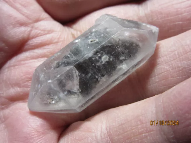 Tibetan Double Terminated Quartz 1.6" Carbon Phantom Point Collectible TDTCPQP-3