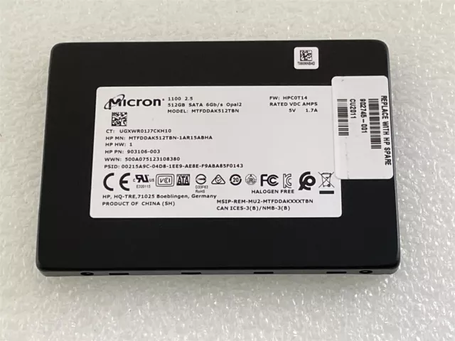 For HP 902745-001 Micron 1100 2.5 512GB SATA MTFDDAK512TBN SSD Solid State Drive