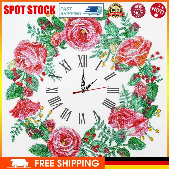 Aisen Wanduhr, Blumen, Diamond Painting, 5D, Kreuzstich, Diamant-Stickerei, Kuns