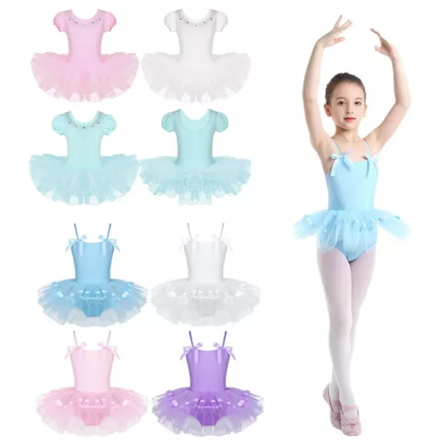 Kids Girls Ballet Leotard Dance Dress Shiny Mesh Tutu Dress Princess Dancewear