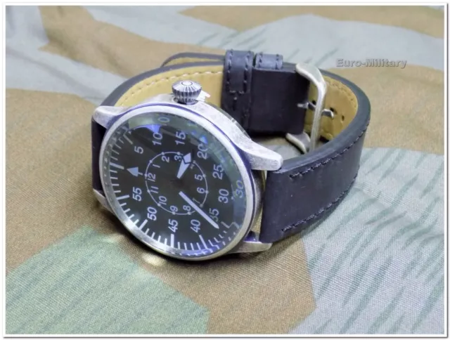 WW2 German Luftwaffe ME-109 Pilot Watch - Black Leather Strap - Vintage - New