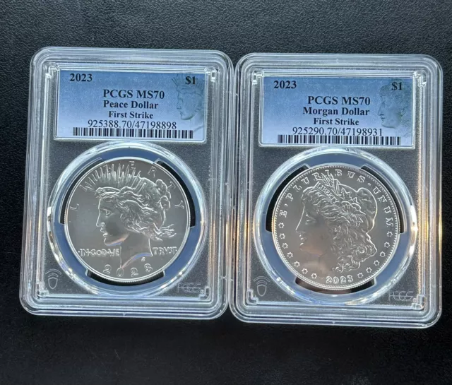 2023 Morgan and Peace Silver Dollar 2 Coin Set PCGS MS70 FIRST STRIKE