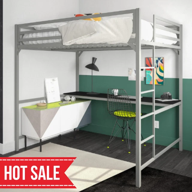 LOFT BED WITH Desk Bunk Beds Full Size Metal Frame Space Saving Kids