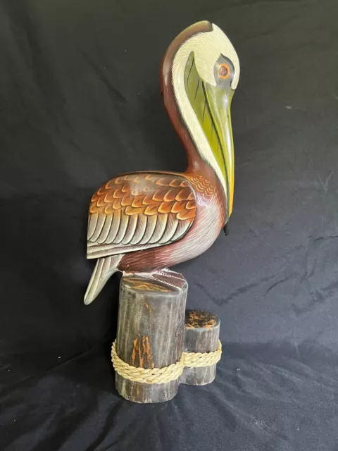 Highly Detailed Pelican Bird Wood Carving  w/Custom Paint